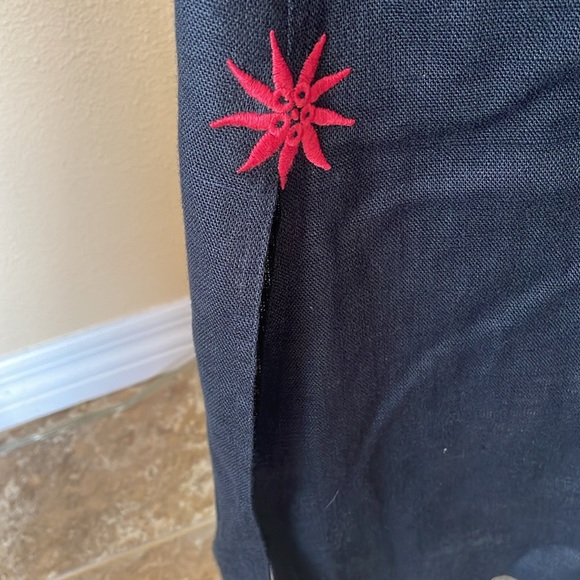 Switzerland Linen Black Edelweiss embroidered long skirt with slits at bottom. - Picture 3 of 7